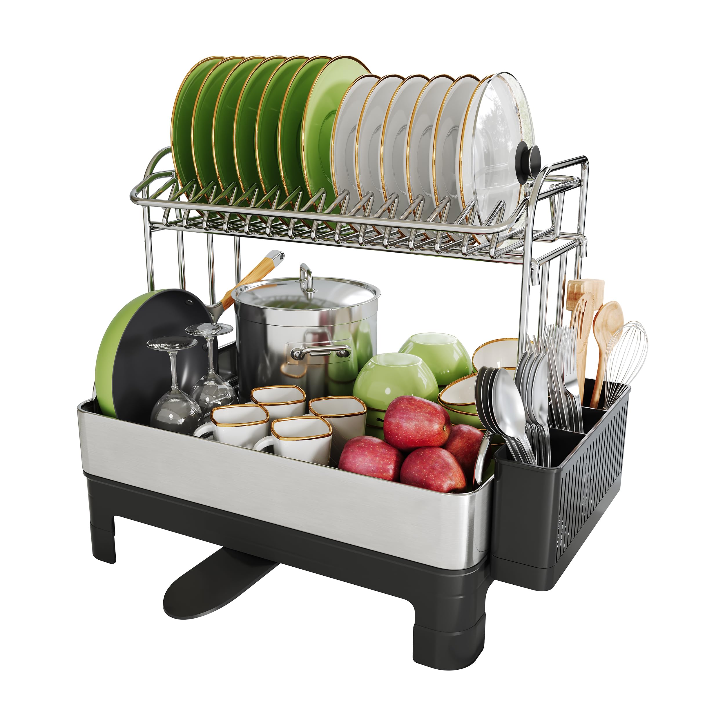 Extra Large Two Tier Stainless Steel Dish Drying Rack with Drainboard for Kitchen Counter sdaleads