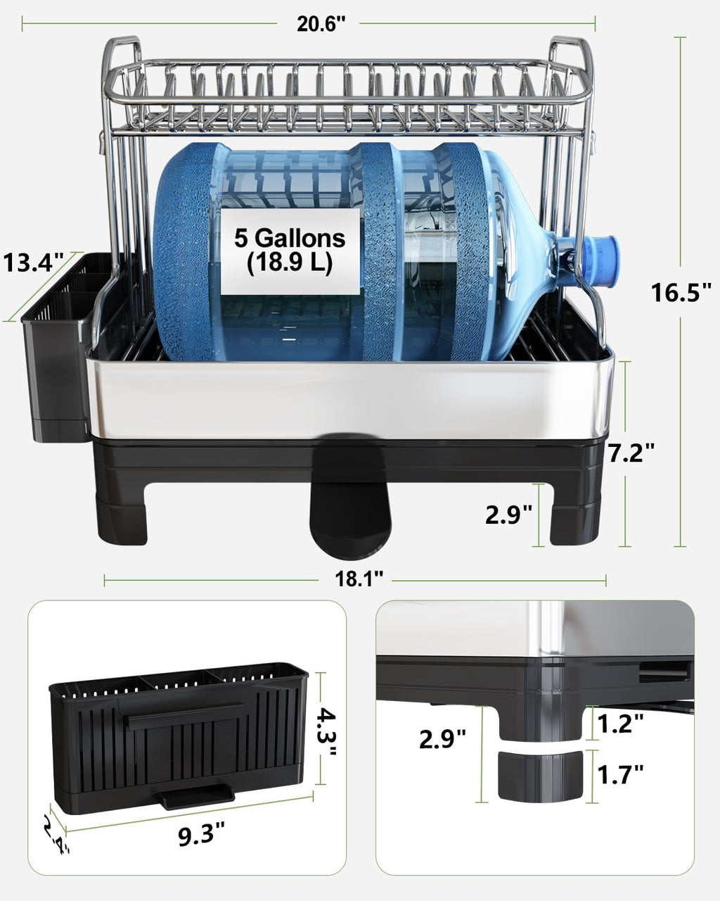 Extra Large Two Tier Stainless Steel Dish Drying Rack with Drainboard for Kitchen Counter sdaleads