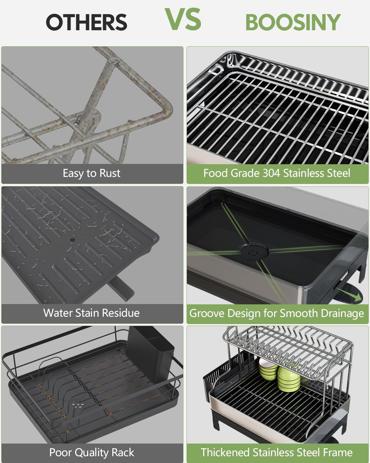 Extra Large Two Tier Stainless Steel Dish Drying Rack with Drainboard for Kitchen Counter sdaleads