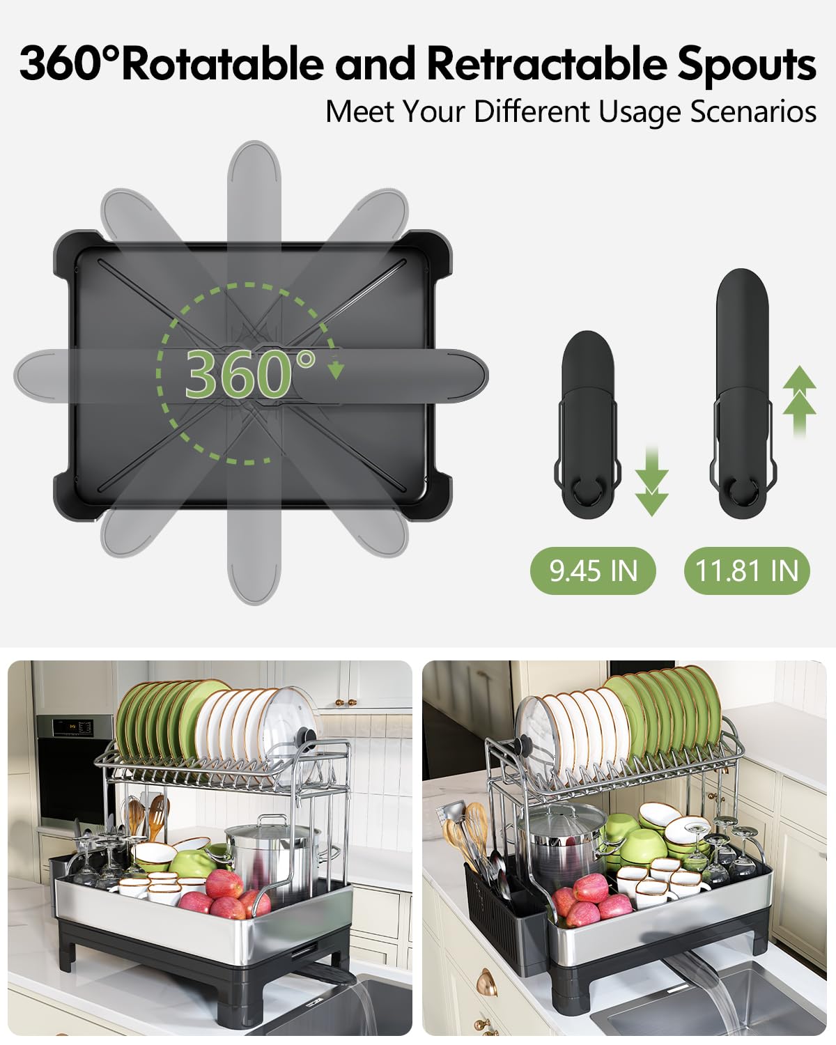 Extra Large Two Tier Stainless Steel Dish Drying Rack with Drainboard for Kitchen Counter sdaleads