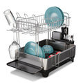 Large 2 Tier Stainless Steel Dish Drying Rack with Adjustable Drain Spout and Utensil Holders sdaleads