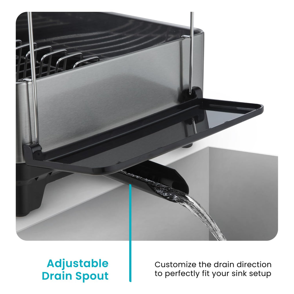 Large 2 Tier Stainless Steel Dish Drying Rack with Adjustable Drain Spout and Utensil Holders sdaleads