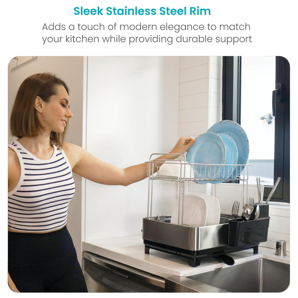 Large 2 Tier Stainless Steel Dish Drying Rack with Adjustable Drain Spout and Utensil Holders sdaleads