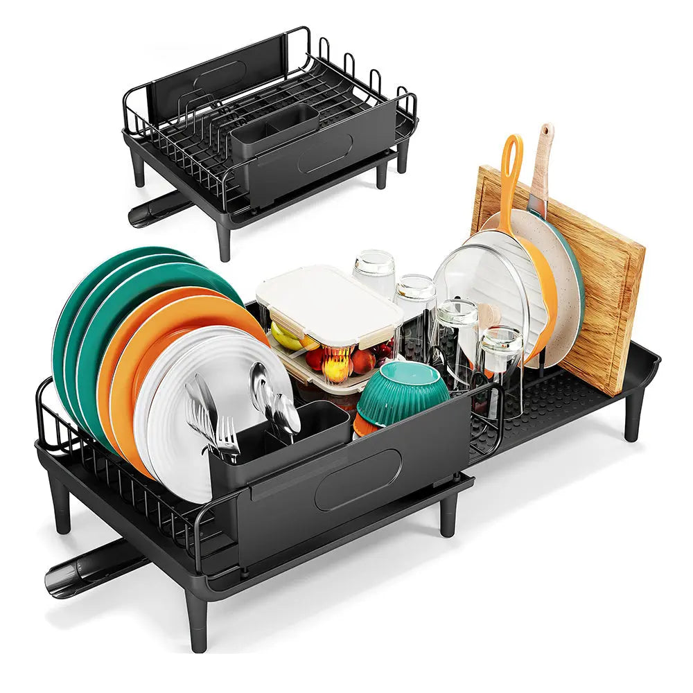 Large Extendable Dish Drying Rack with Drainboard and Anti Leakage Spout for Counter sdaleads