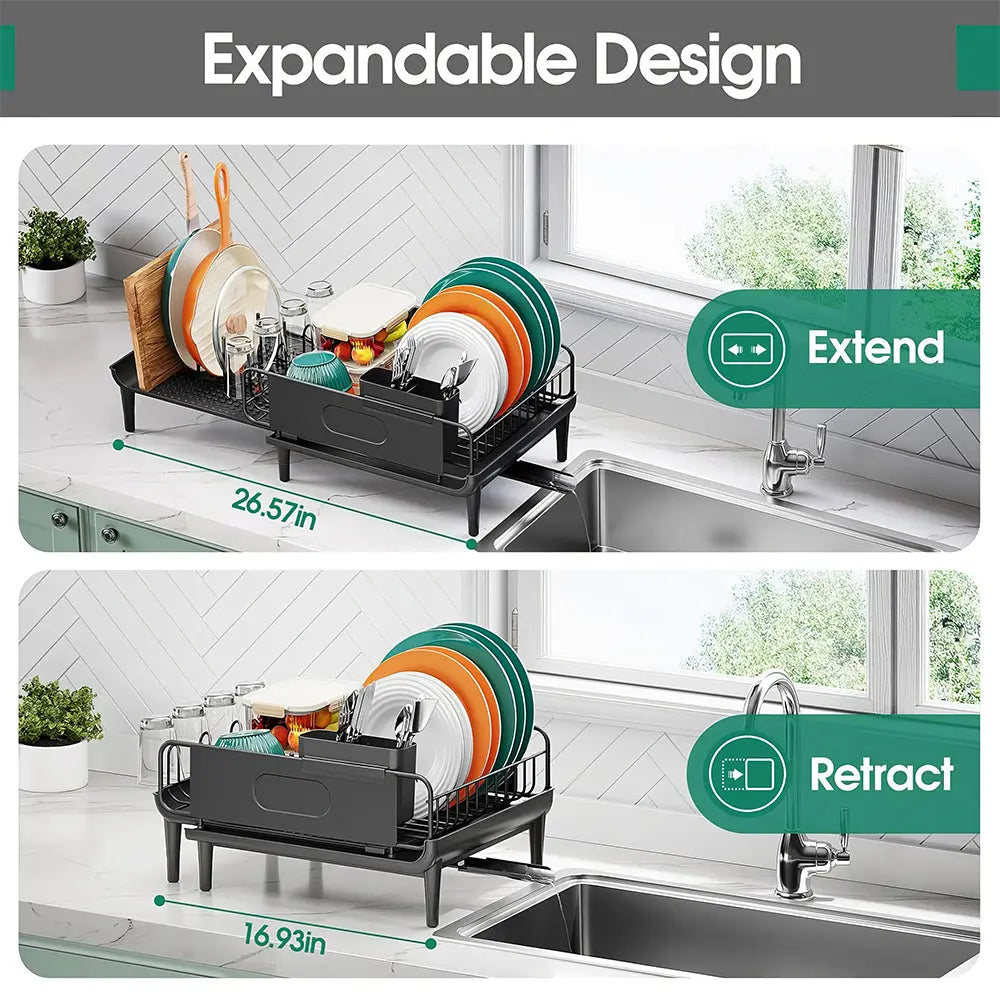 Large Extendable Dish Drying Rack with Drainboard and Anti Leakage Spout for Counter sdaleads