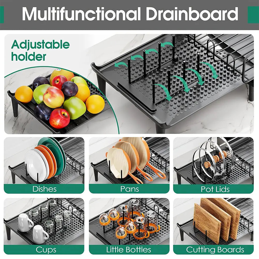 Large Extendable Dish Drying Rack with Drainboard and Anti Leakage Spout for Counter sdaleads