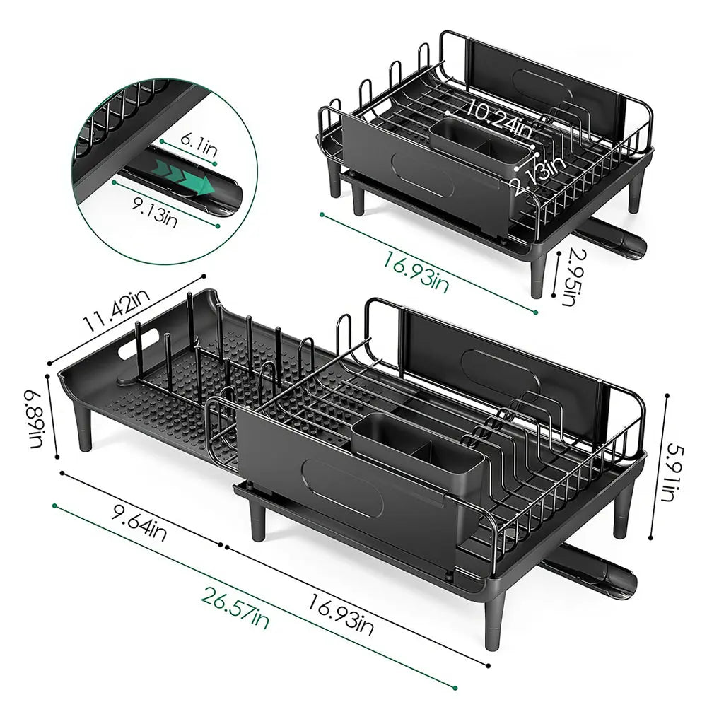 Large Extendable Dish Drying Rack with Drainboard and Anti Leakage Spout for Counter sdaleads