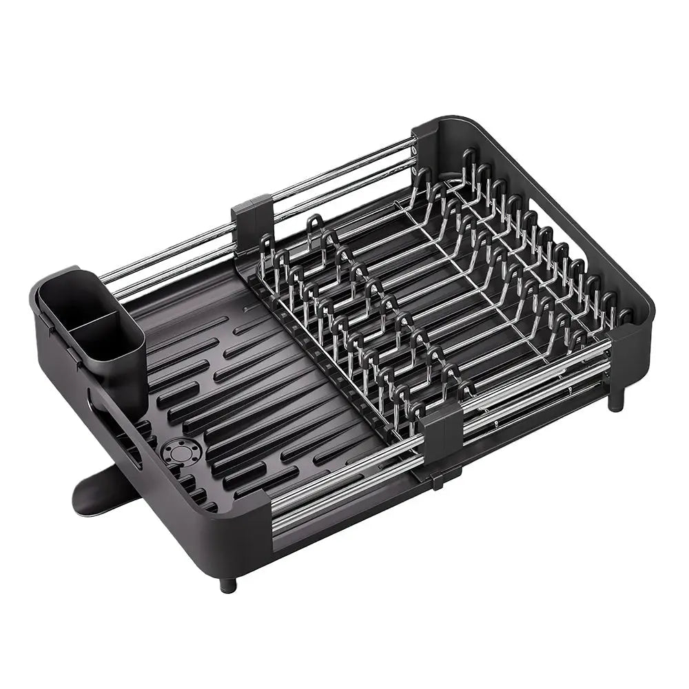 Extendable Foldable Aluminum Dish Drying Rack with Drainboard and Cutlery Holde sdaleads