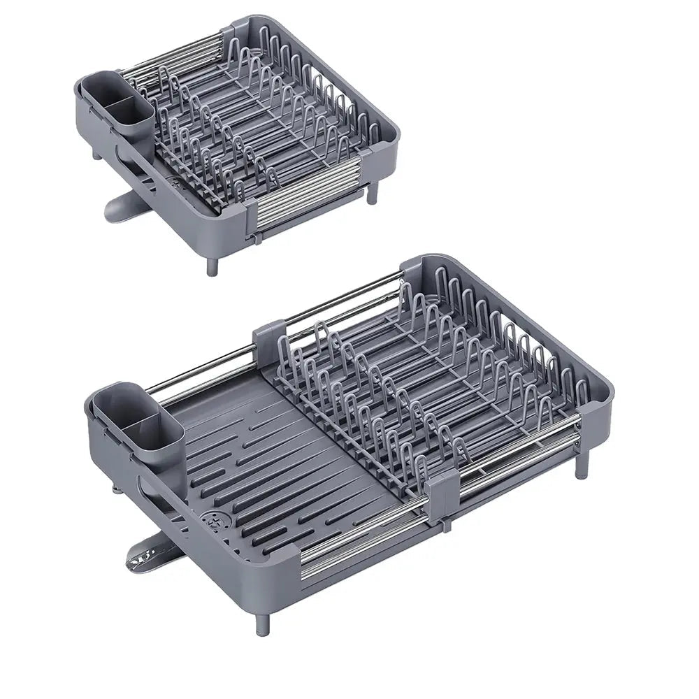 Extendable Foldable Aluminum Dish Drying Rack with Drainboard and Cutlery Holde sdaleads
