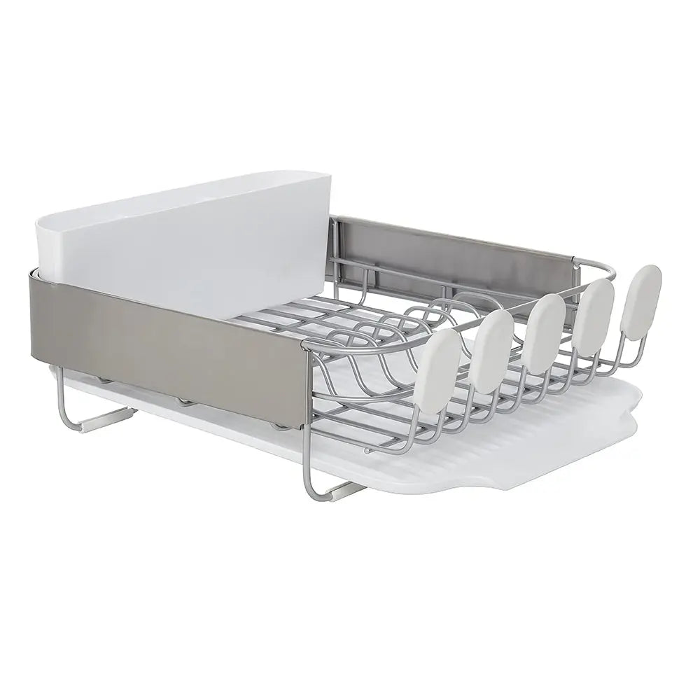 Compact Dish Drying Rack with Self Draining Angled Board and Flatware Caddy for Kitchen sdaleads