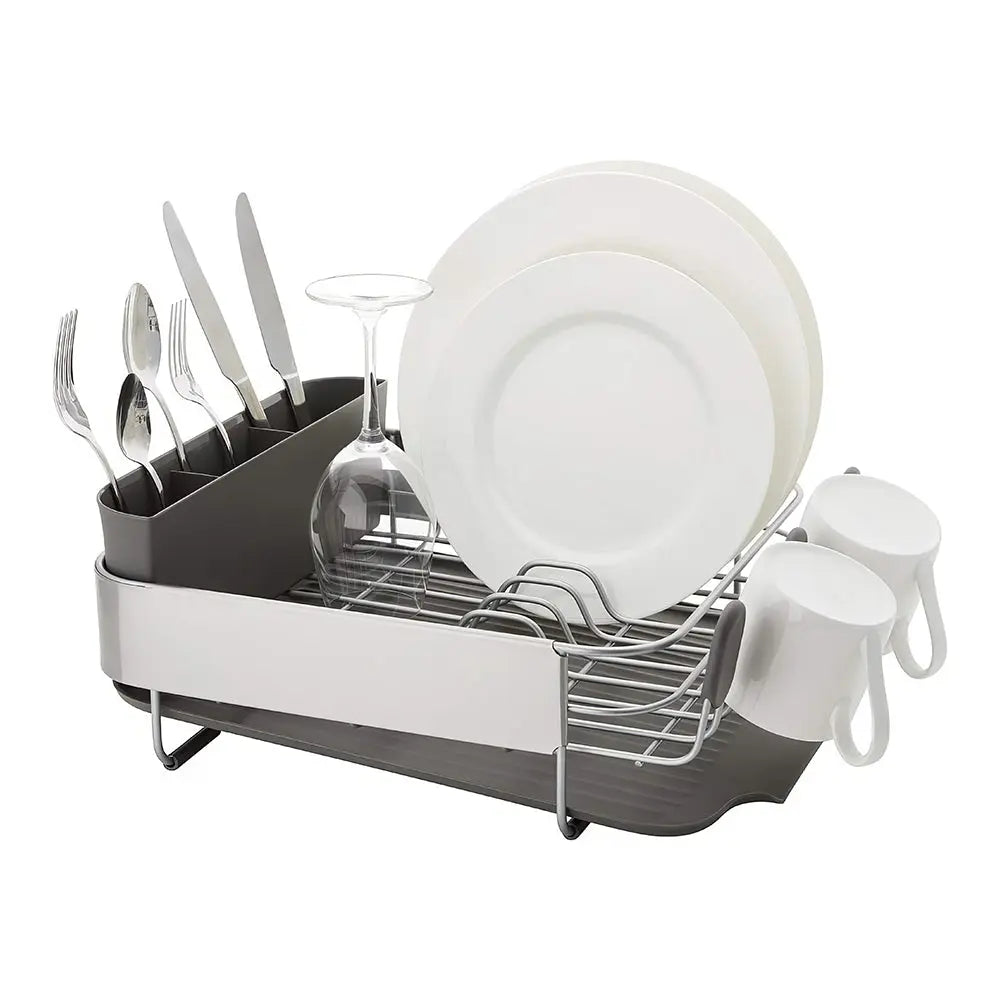 Compact Dish Drying Rack with Self Draining Angled Board and Flatware Caddy for Kitchen sdaleads
