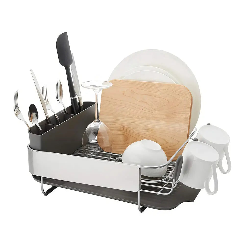 Compact Dish Drying Rack with Self Draining Angled Board and Flatware Caddy for Kitchen sdaleads