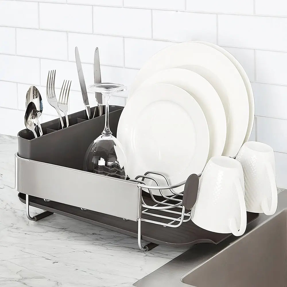 Compact Dish Drying Rack with Self Draining Angled Board and Flatware Caddy for Kitchen sdaleads
