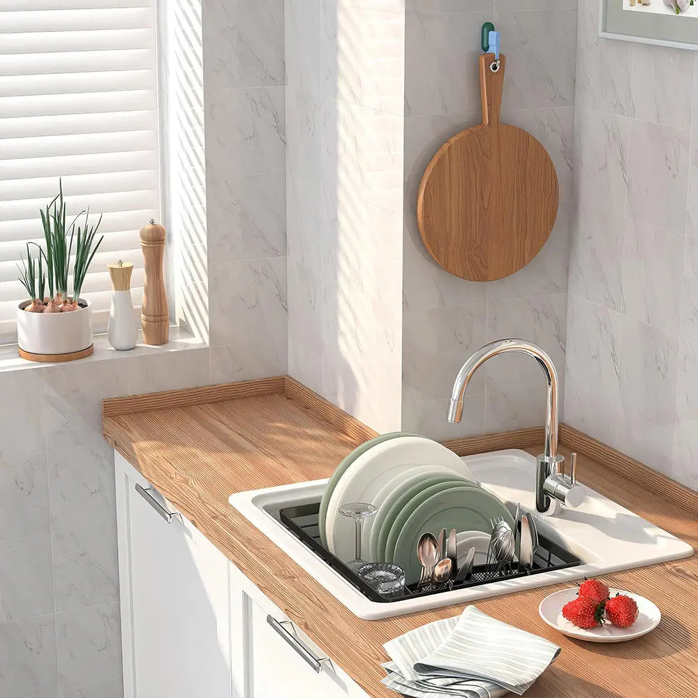 Kitchen Dish Drying Rack Set with Drainboard Full Mesh Utensil Holder and Caddy sdaleads