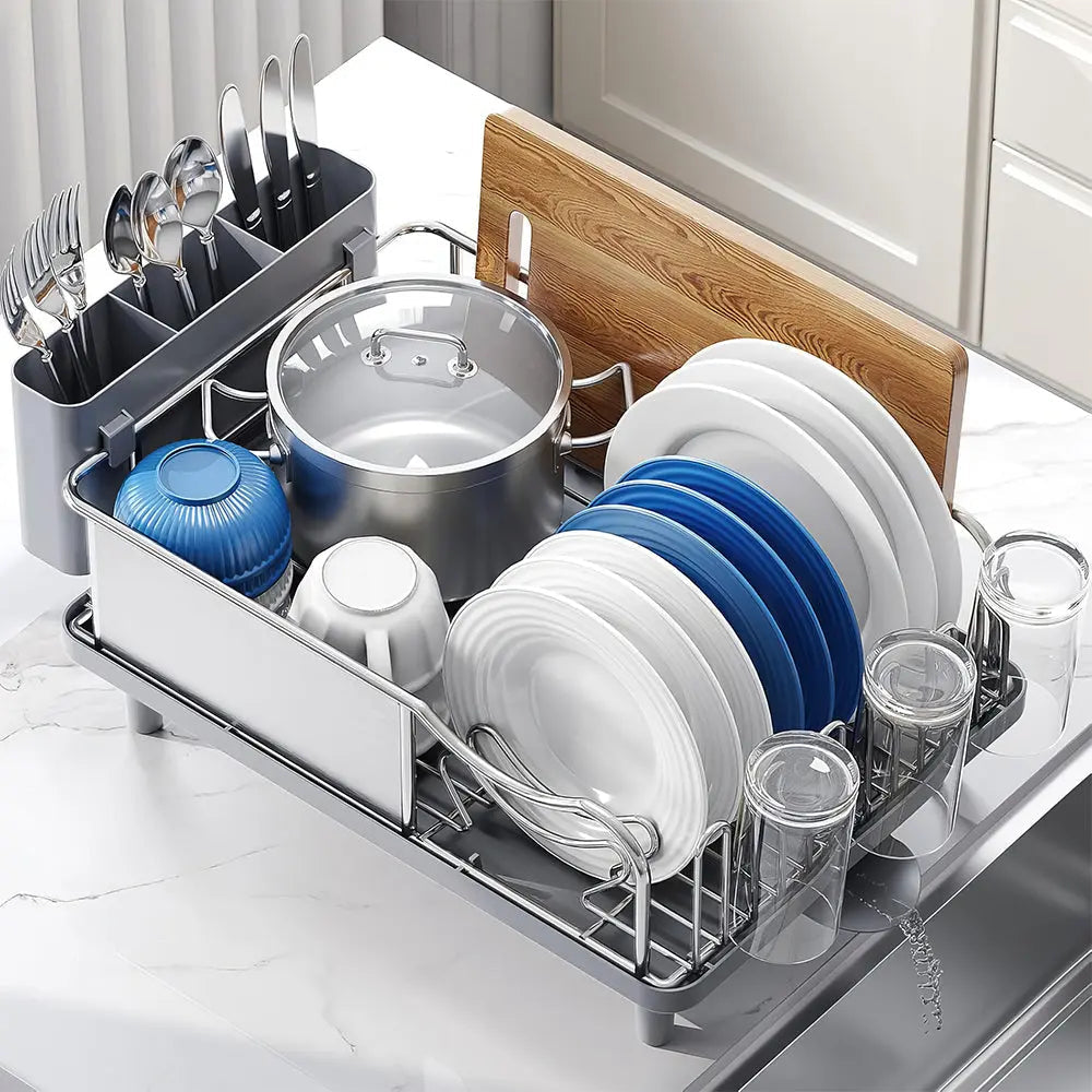 304 Stainless Steel Dish Drying Rack Large Capacity Countertop Drainer with Drainboard sdaleads