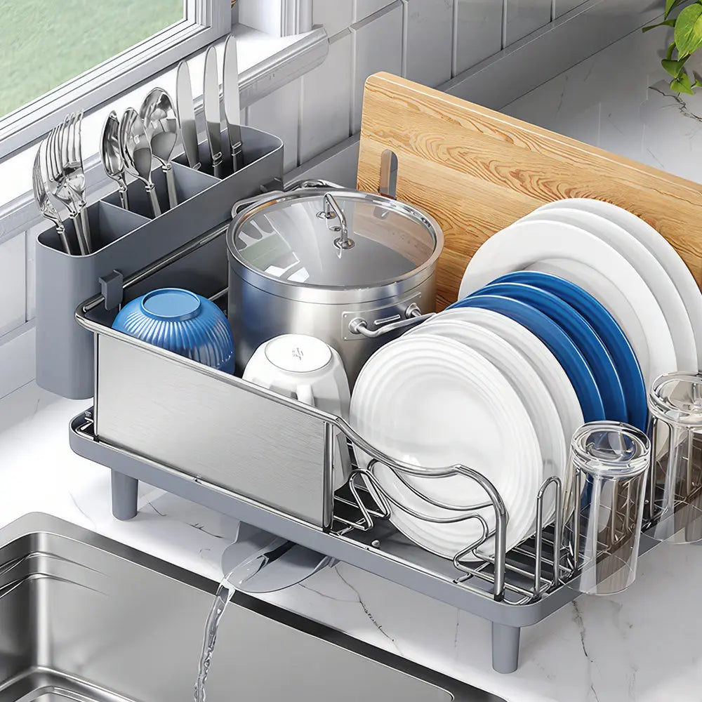 304 Stainless Steel Dish Drying Rack Large Capacity Countertop Drainer with Drainboard sdaleads