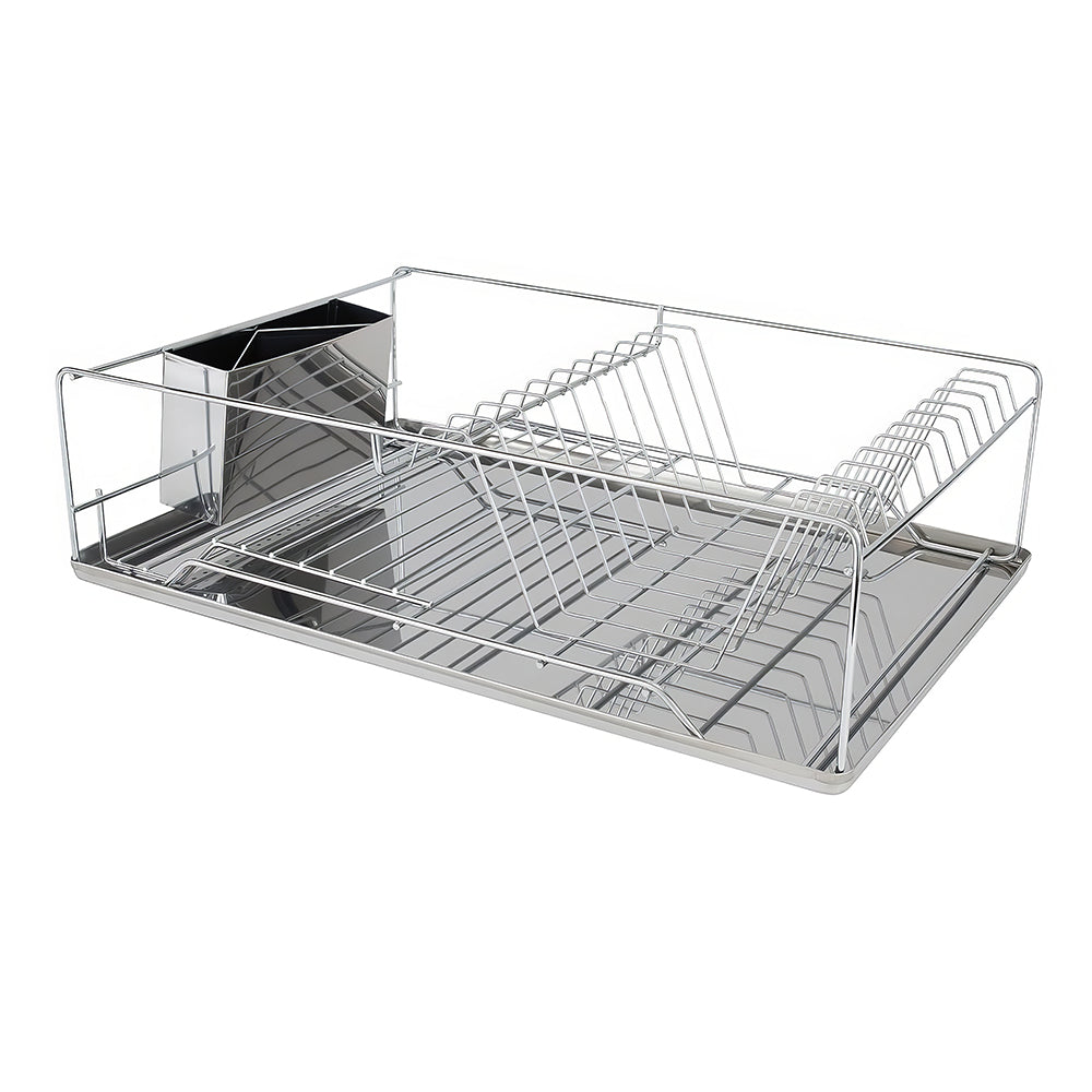 3 Piece Dish Drying Rack with Drain Tray and Cutlery Holder Chrome Iron Countertop sdaleads
