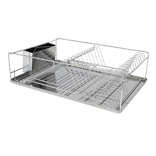 3 Piece Dish Drying Rack with Drain Tray and Cutlery Holder Chrome Iron Countertop sdaleads