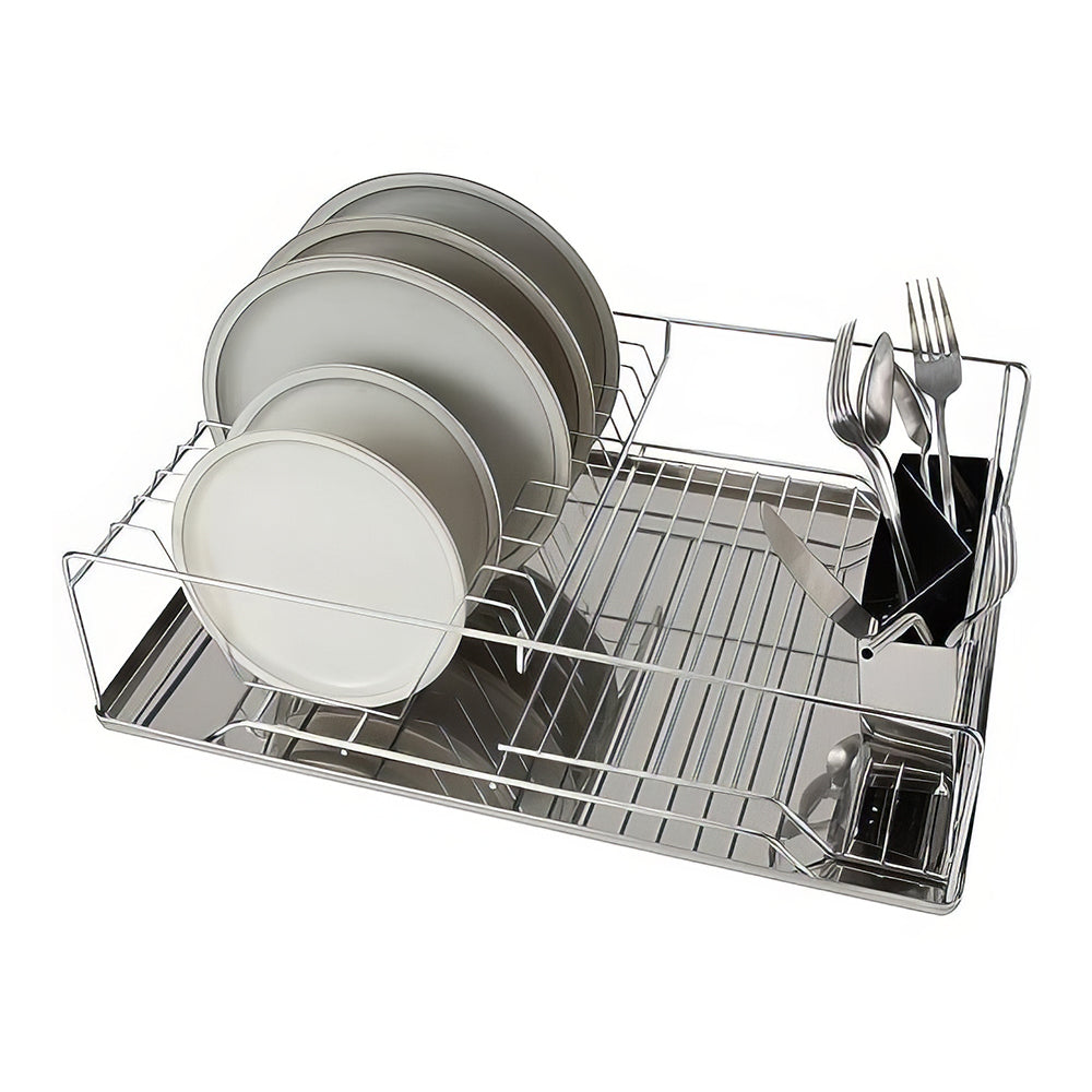 3 Piece Dish Drying Rack with Drain Tray and Cutlery Holder Chrome Iron Countertop sdaleads