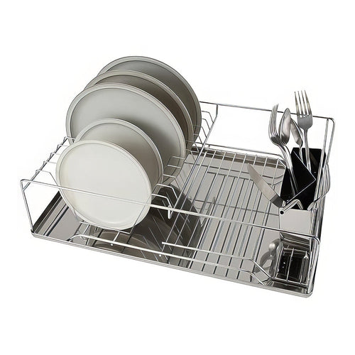 3 Piece Dish Drying Rack with Drain Tray and Cutlery Holder Chrome Iron Countertop sdaleads