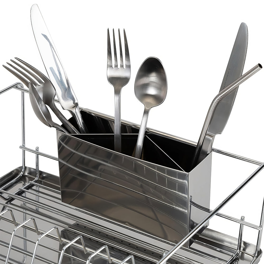 3 Piece Dish Drying Rack with Drain Tray and Cutlery Holder Chrome Iron Countertop sdaleads