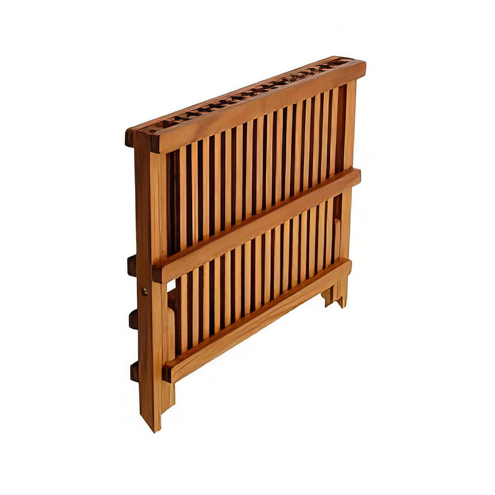 2 Tier Foldable Teak Wood Dish Drying Rack Collapsible Plate Organizer for Counter sdaleads